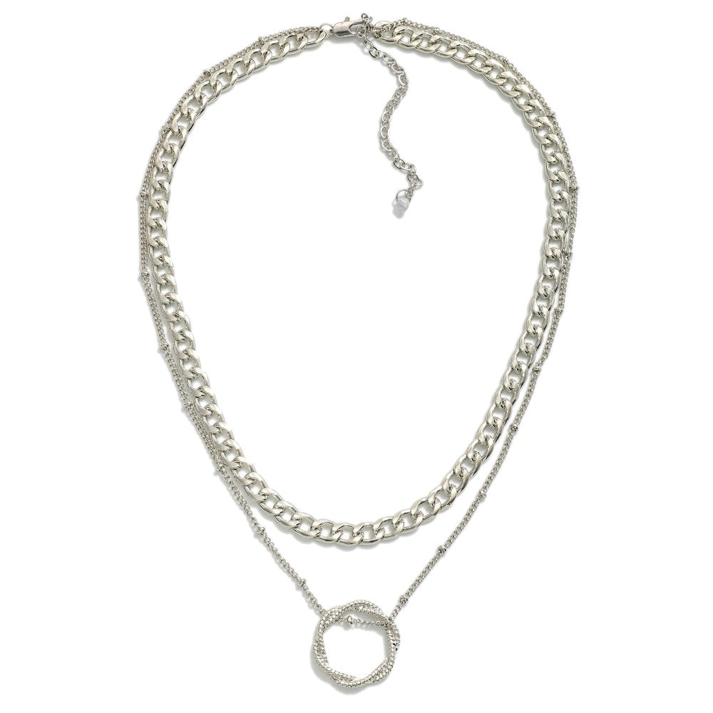Circle Stack Necklace, Silver