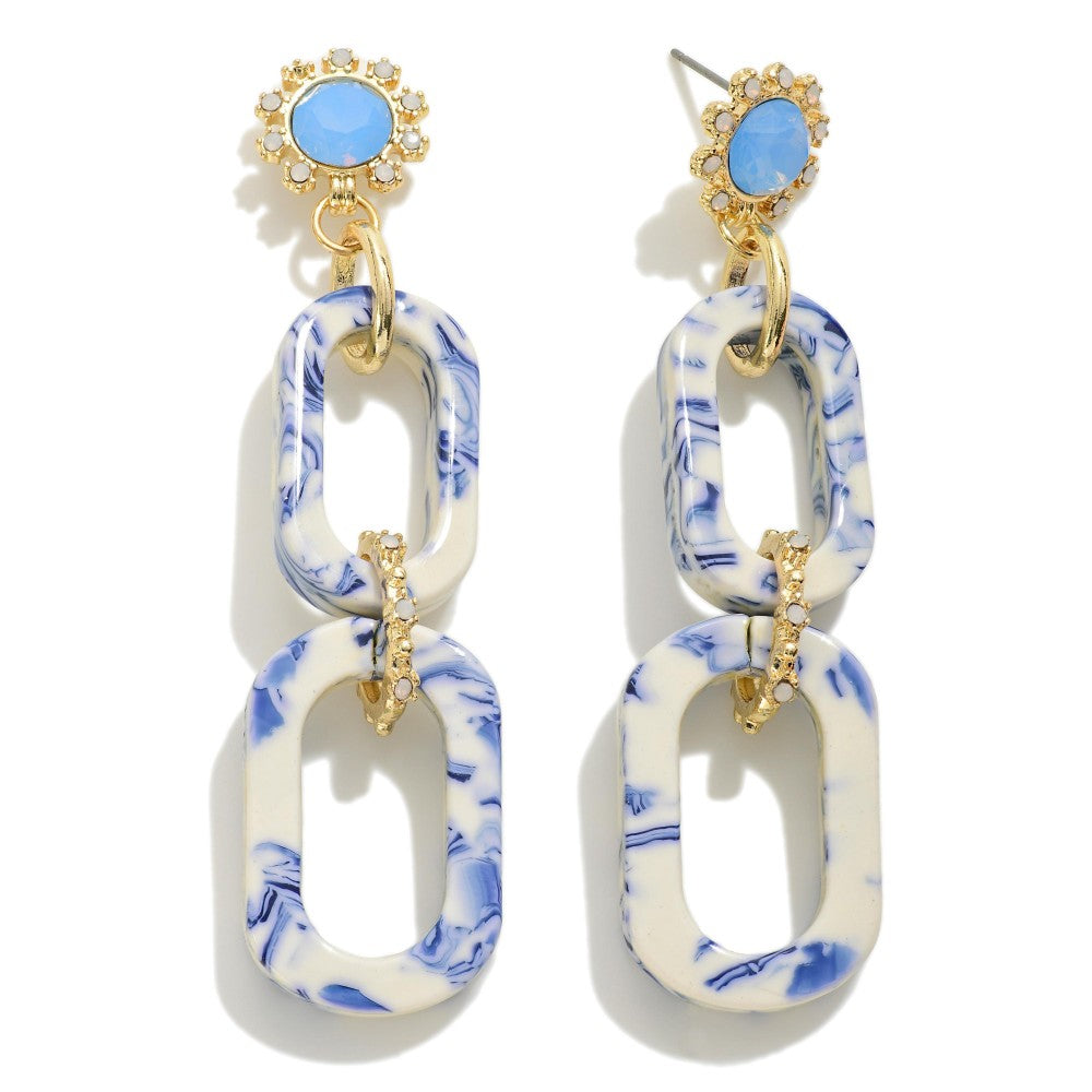 The Hampton Drop Earrings, Blue & White