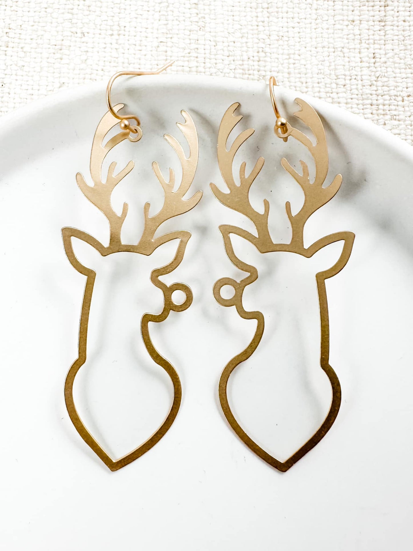 Reindeer Whispers Earrings, Matte Gold