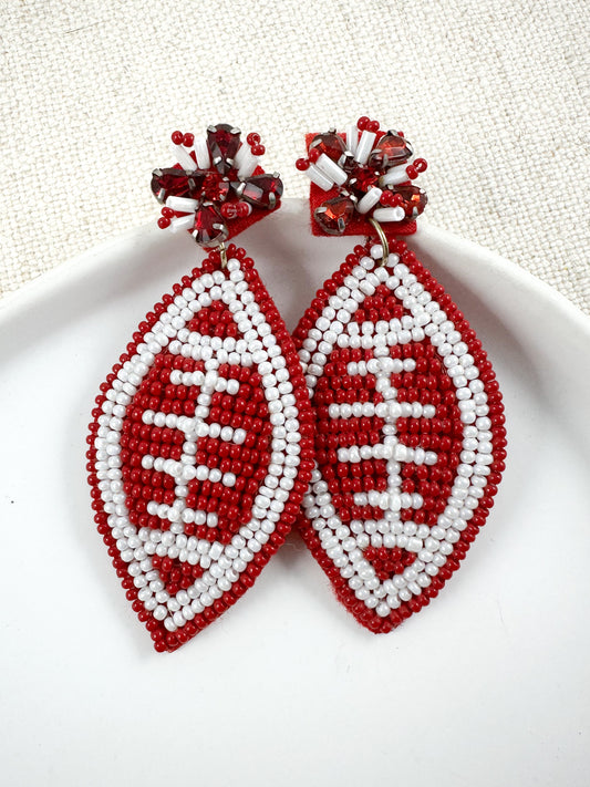 Football & Fireworks Earrings, Maroon & White