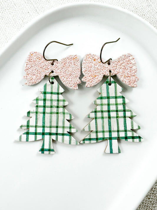 Gingham & Bow Tree Earrings