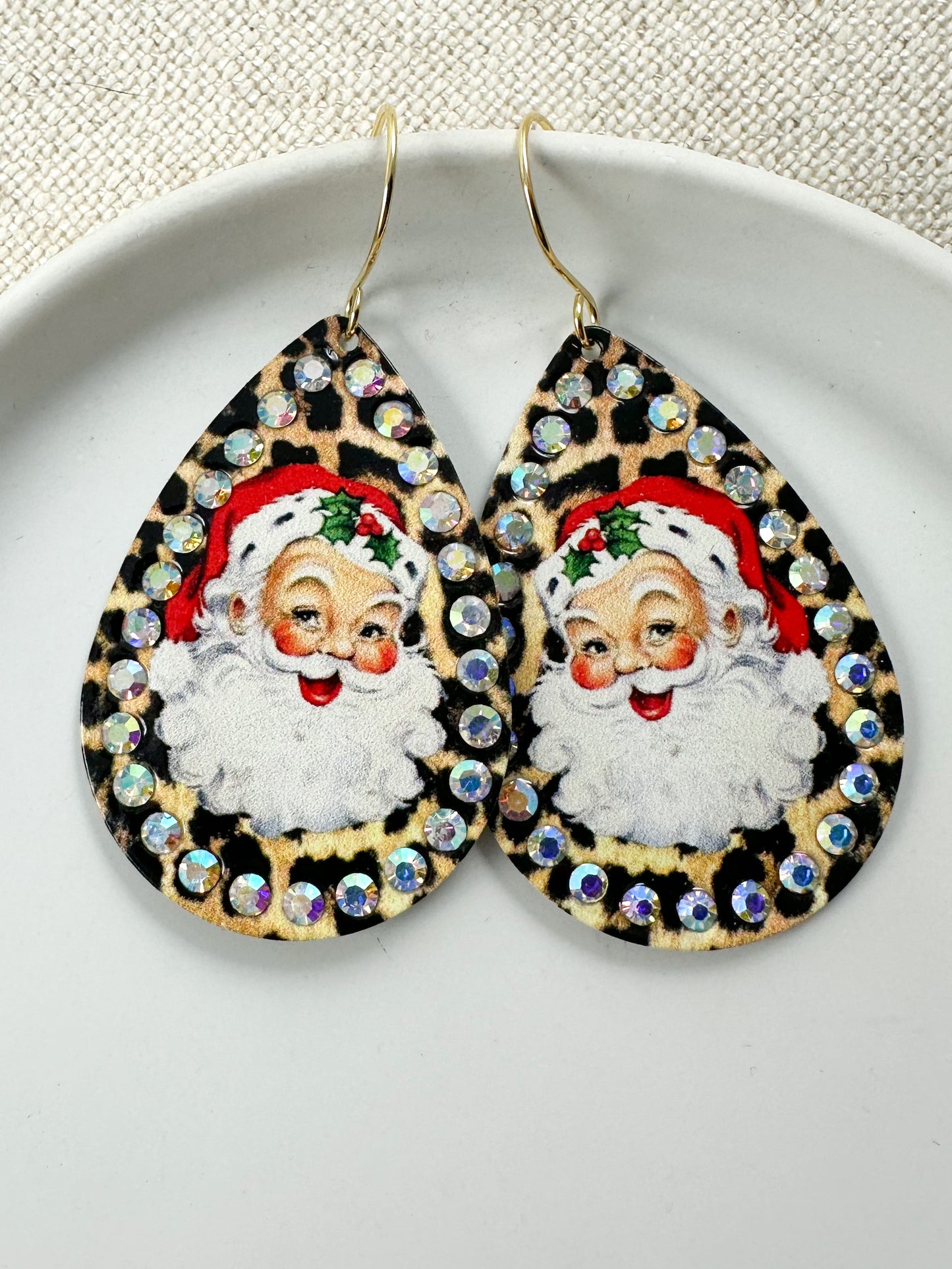 Jolly Saint Nick Earrings, Leopard