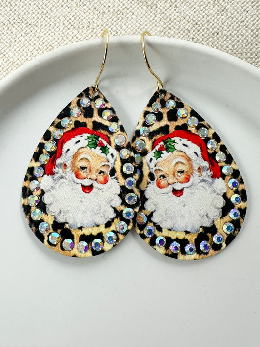Jolly Saint Nick Earrings, Leopard