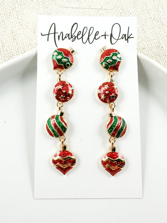Deck the Halls Earrings, Red & Green