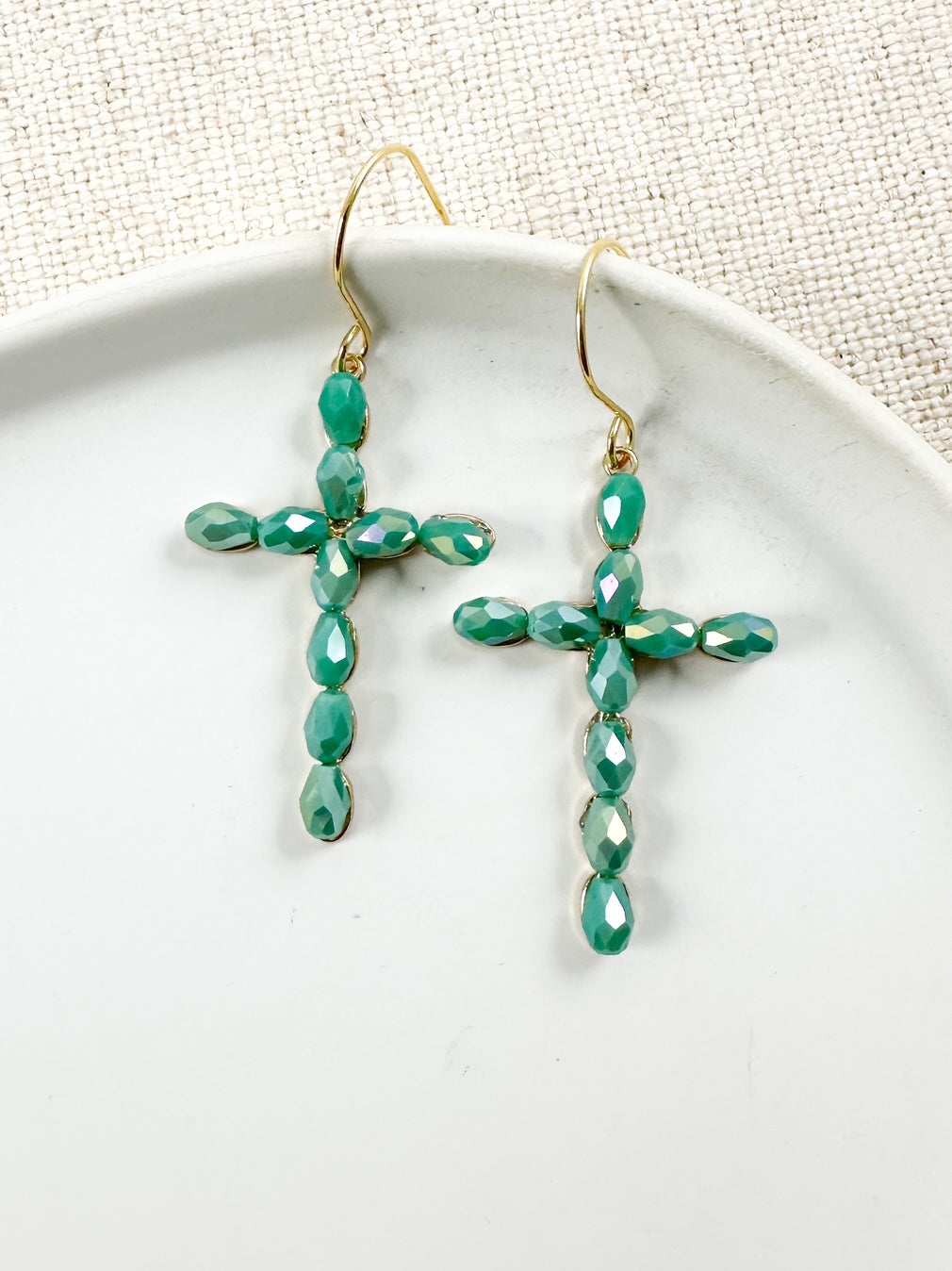Glimmer Cross Earrings, Mint