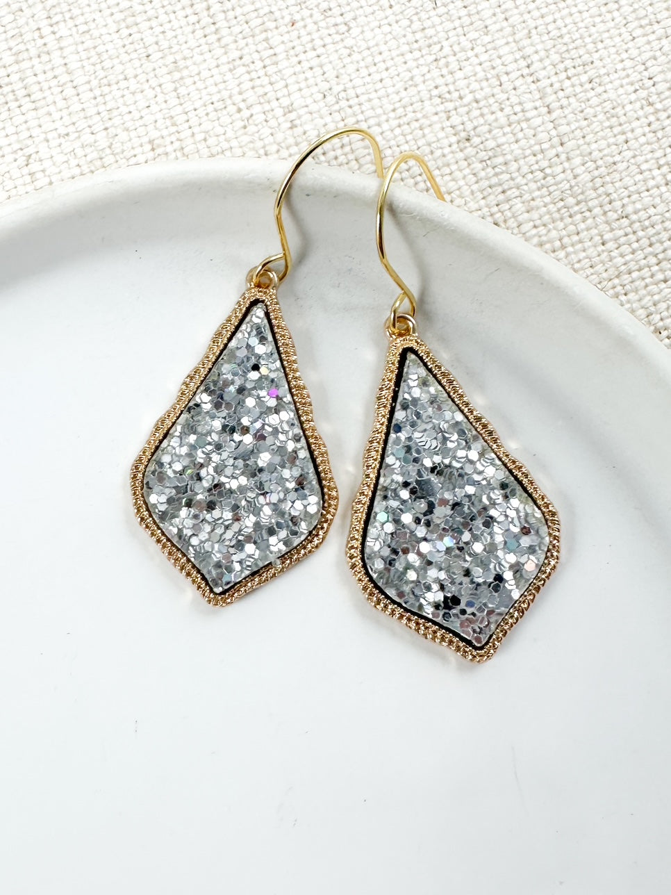 Crushed Gem Earrings, Silver