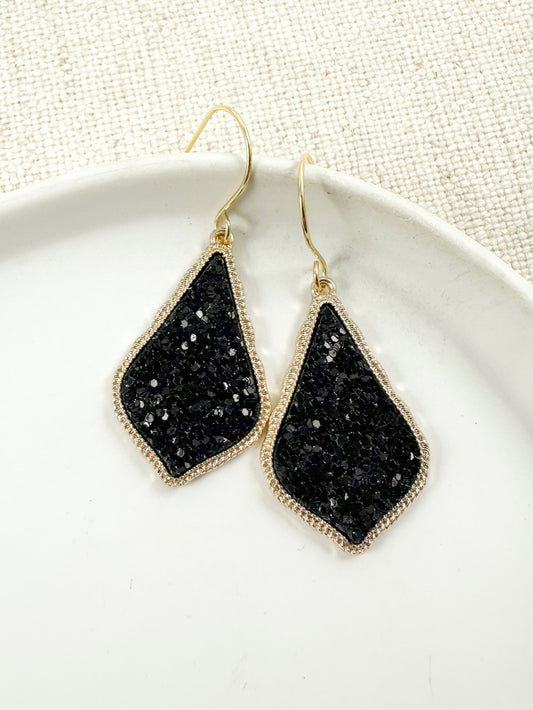 Crushed Gem Earrings, Black