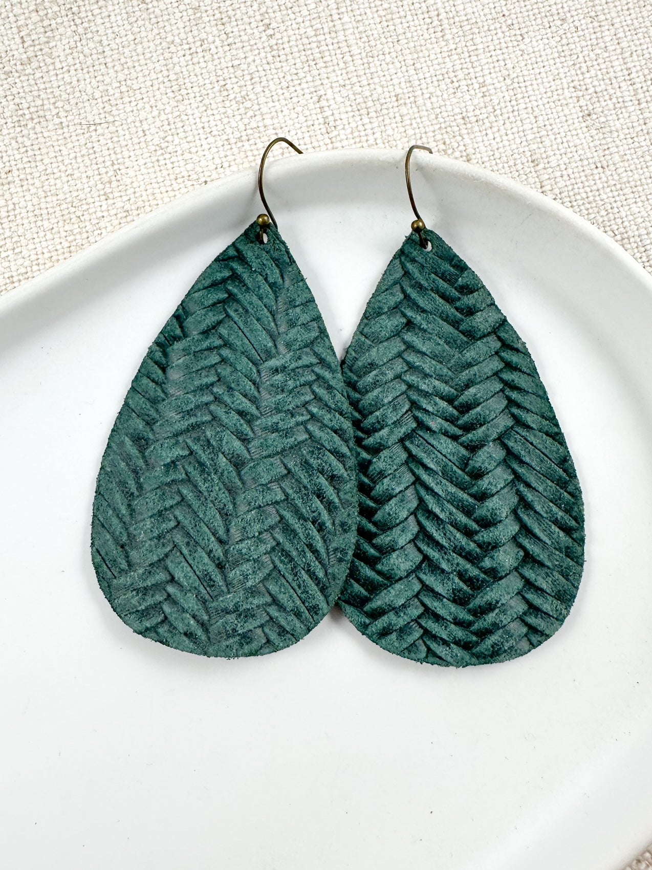 Forest Green Braided Teardrop Earrings