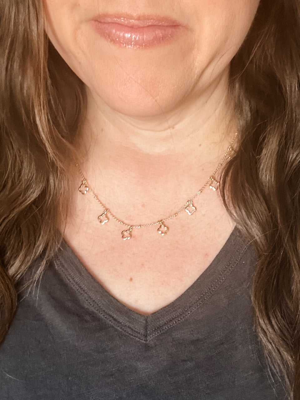 Wandering Clover Charm Necklace, Gold