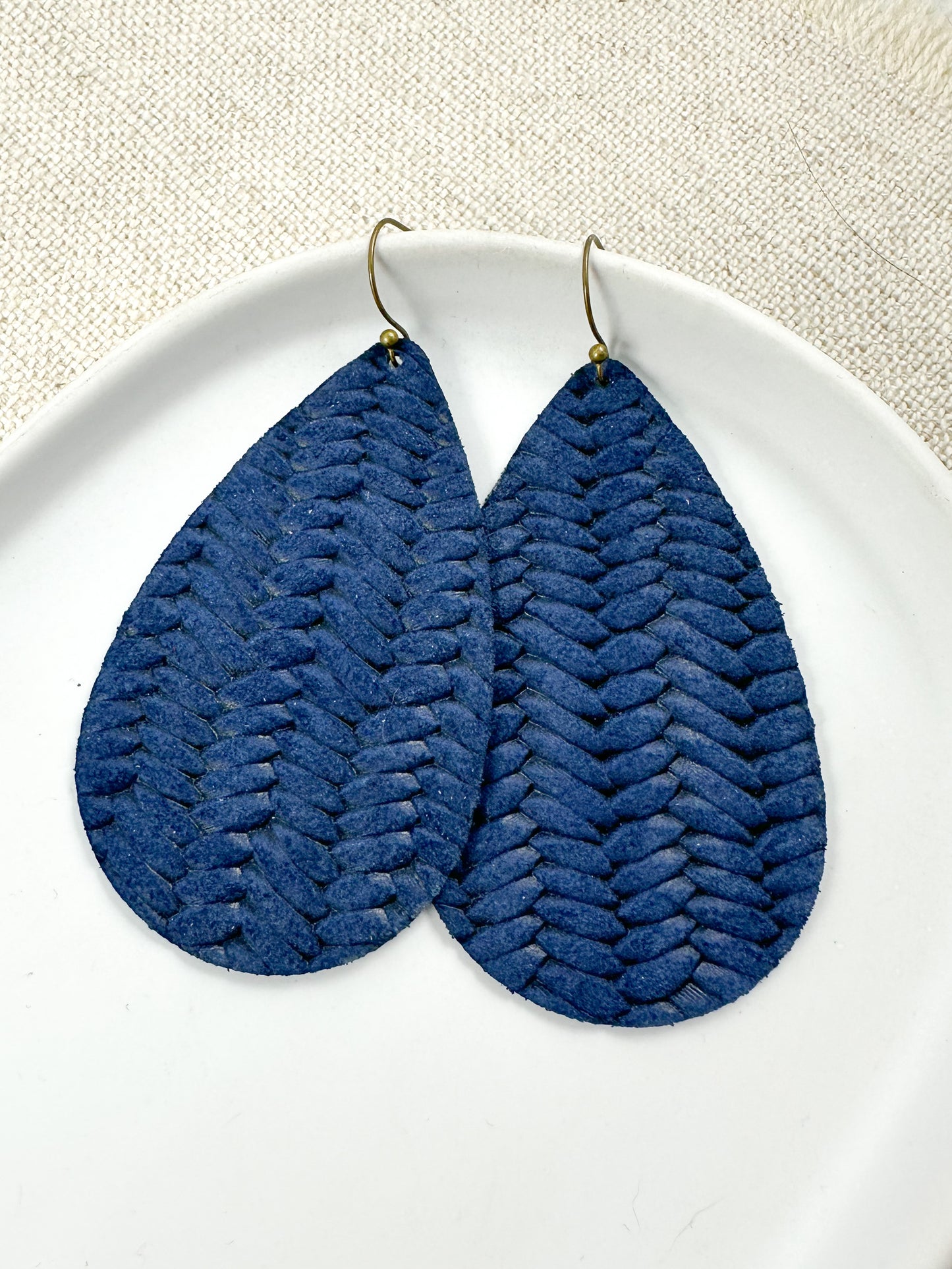 Navy Braided Teardrop Earrings