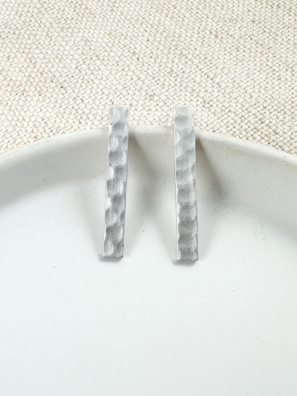 Hammered Bar Studs, Matte Silver