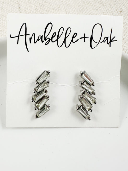 Crystal Wave Studs, Silver