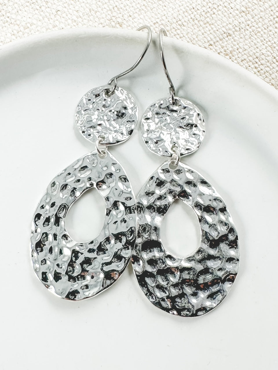 Hammered Path Earrings, Silver