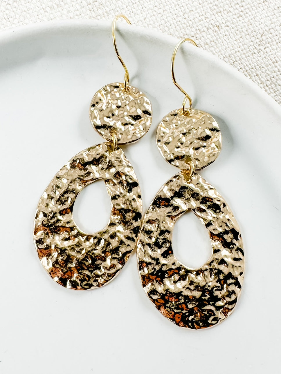 Hammered Path Earrings, Gold
