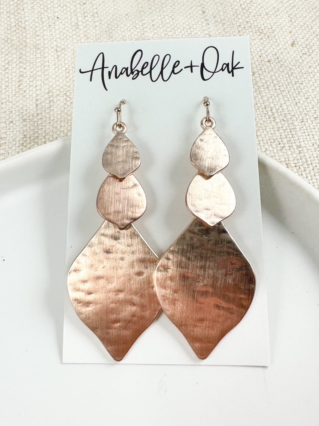 Rippled Drop Earrings, Rose Gold