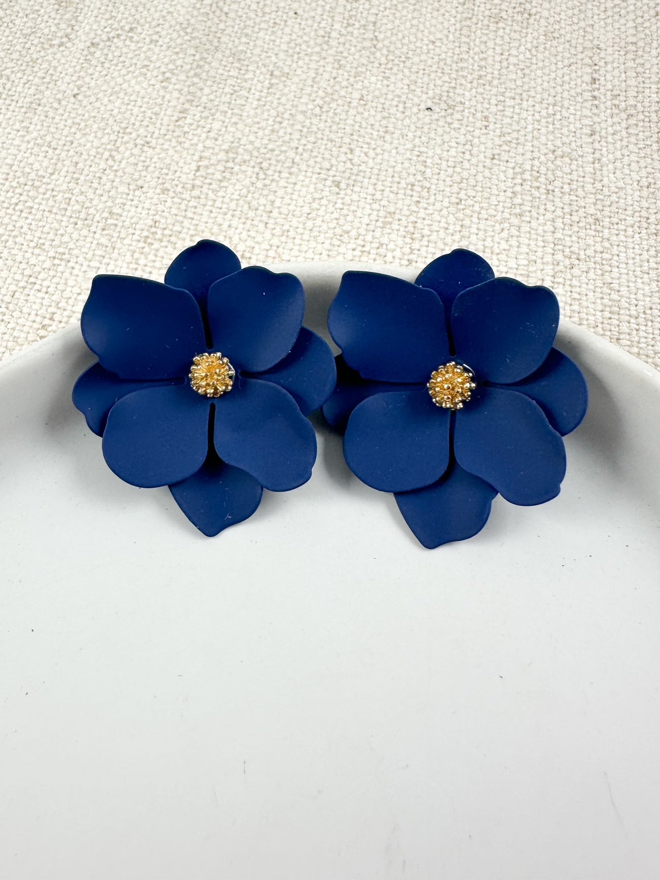 Velvet Bloom Studs, Navy