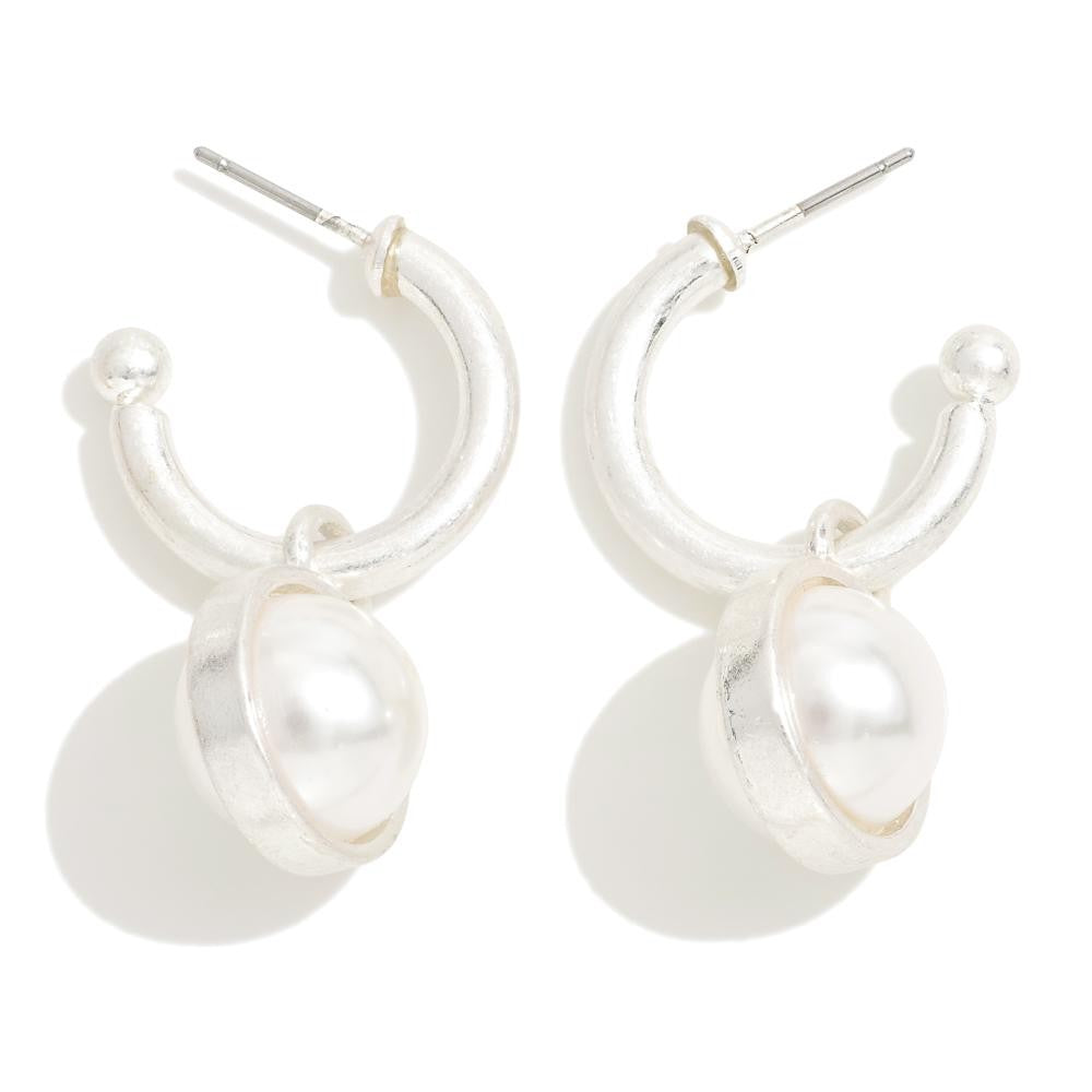 Sphere & Curve Hoops, Silver & Pearl