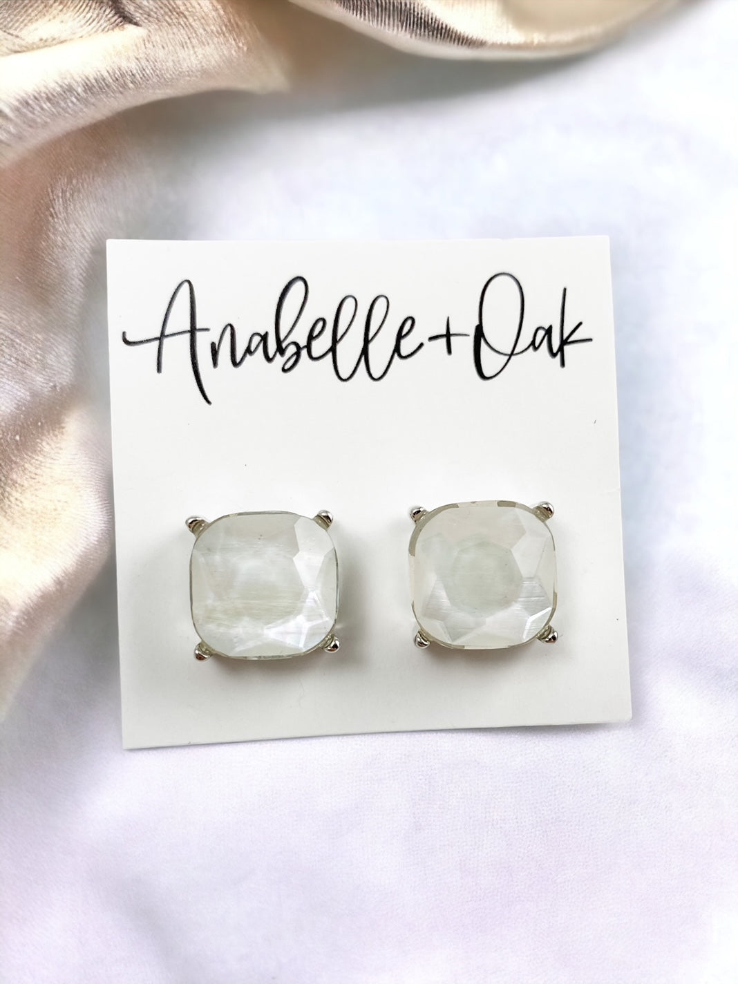 Opal Frost Studs, White + Silver