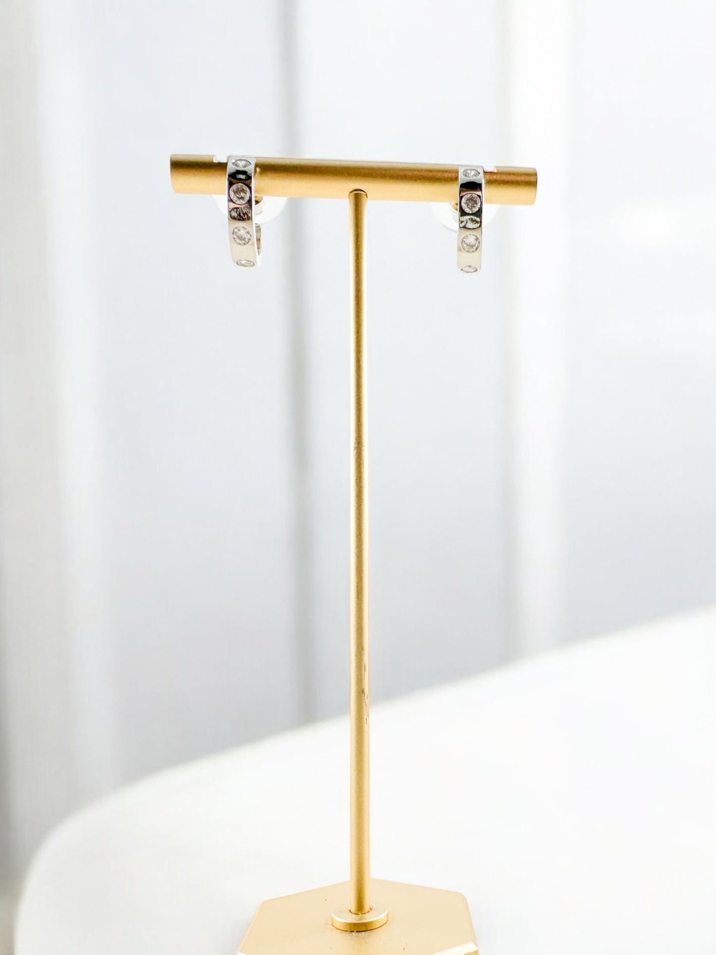 Inlay Huggie Hoops, Silver