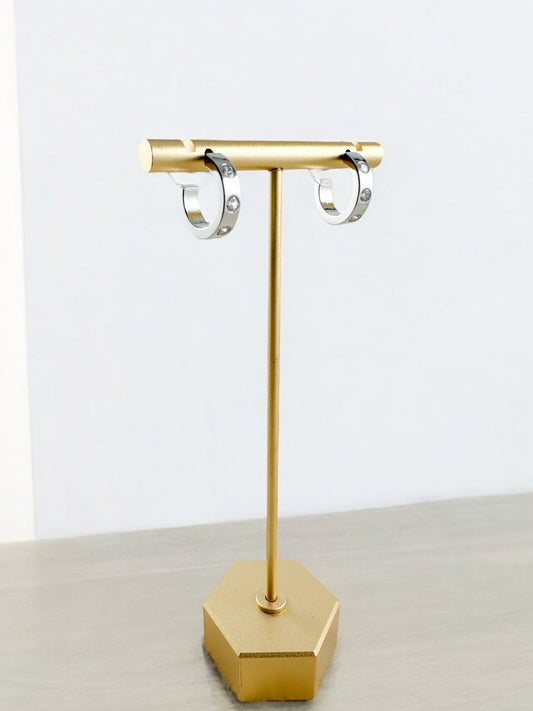 Inlay Huggie Hoops, Silver