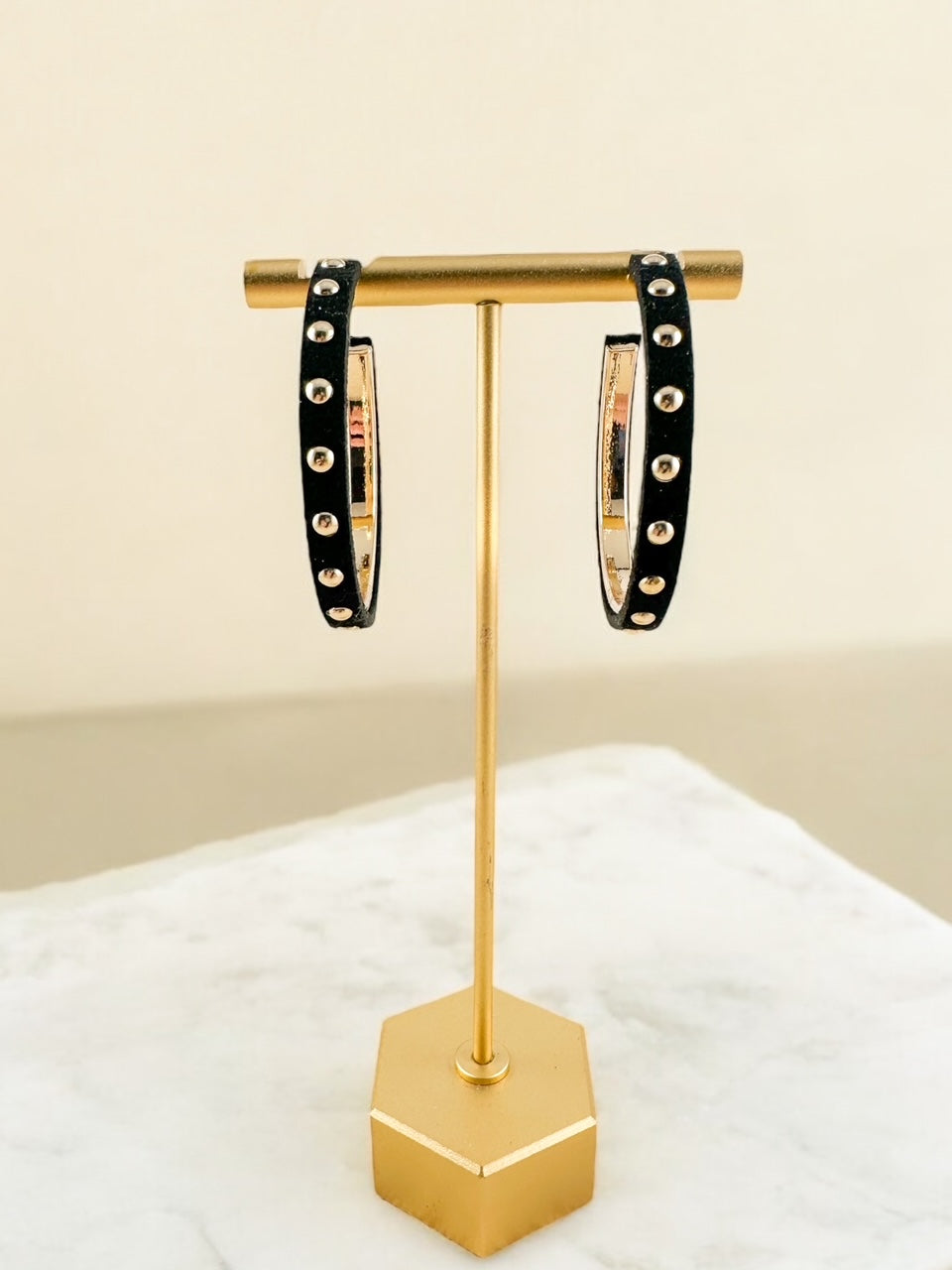 Studded Suede Hoops, Black