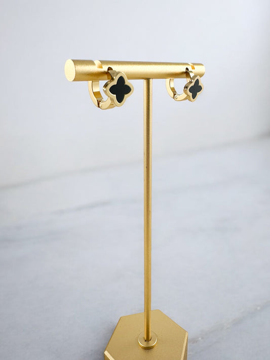 Demi Bloom Huggie Hoops, Black