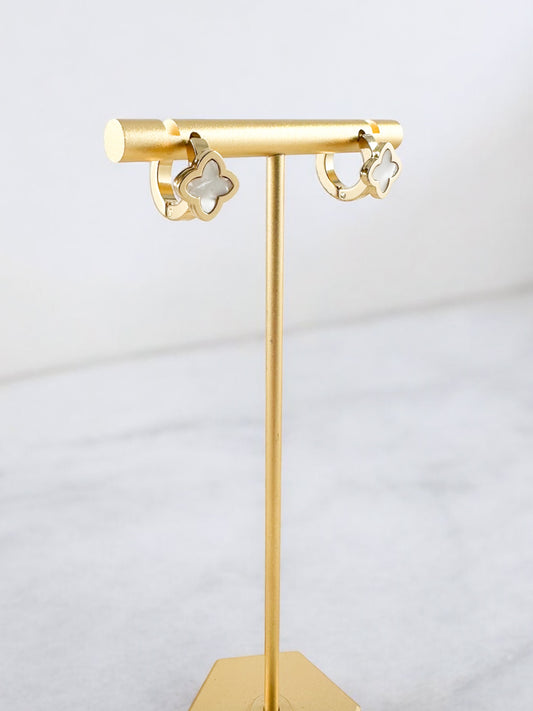 Demi Bloom Huggie Hoops, White