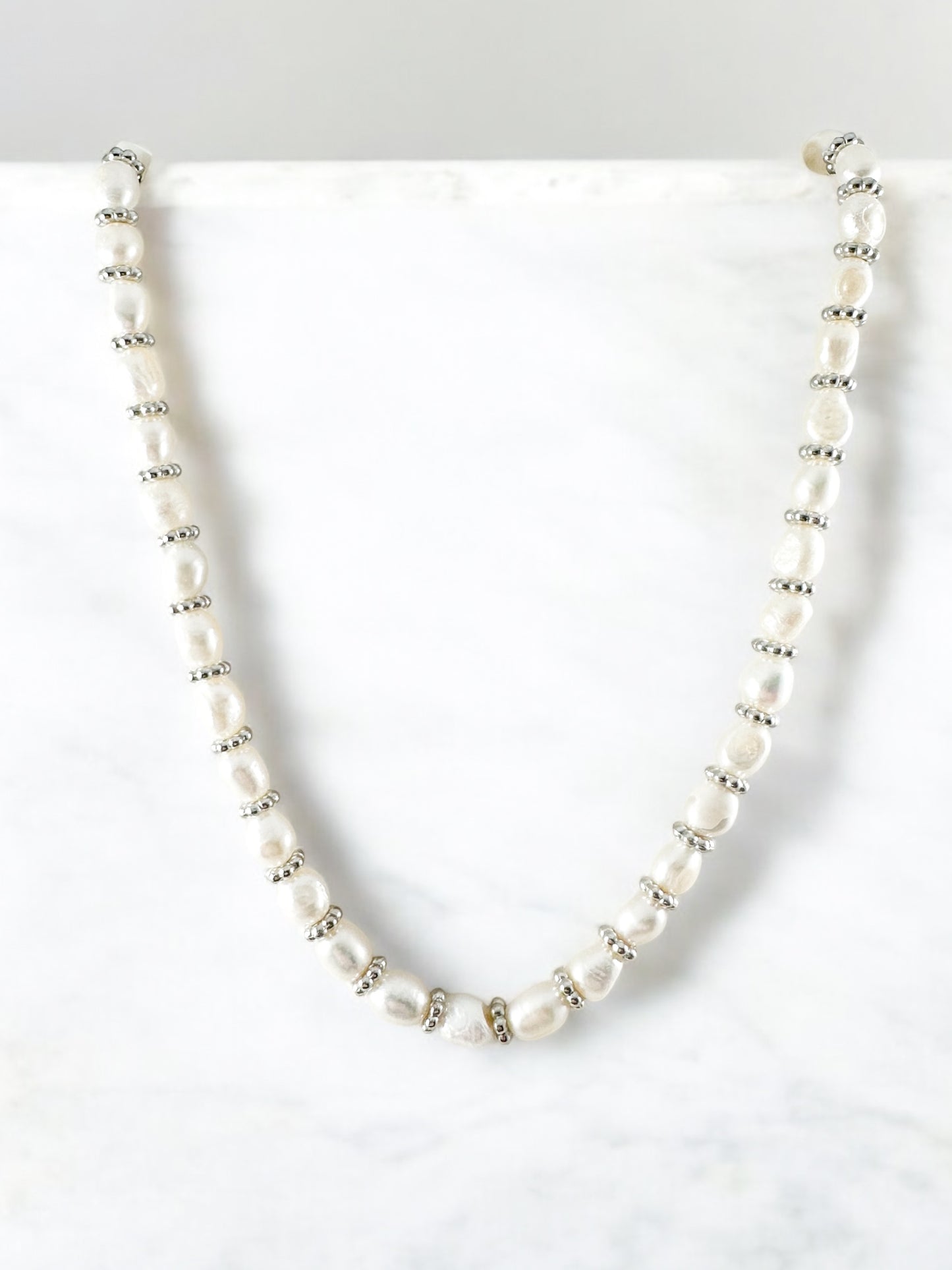 Pearl Current Necklace, Silver