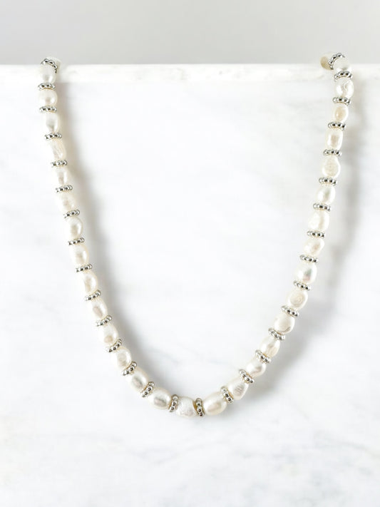 Pearl Current Necklace, Silver