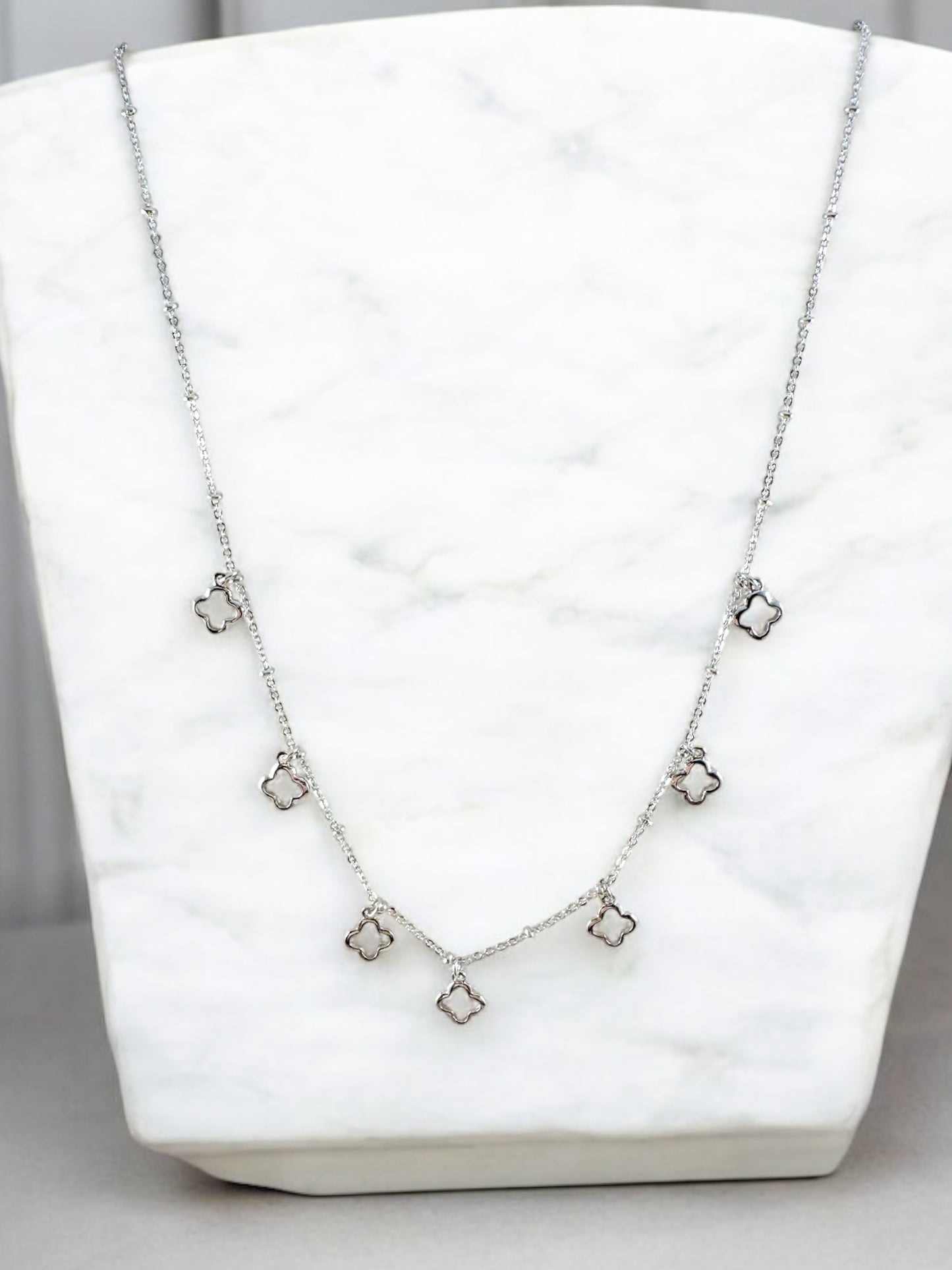 Wandering Clover Charm Necklace, Silver