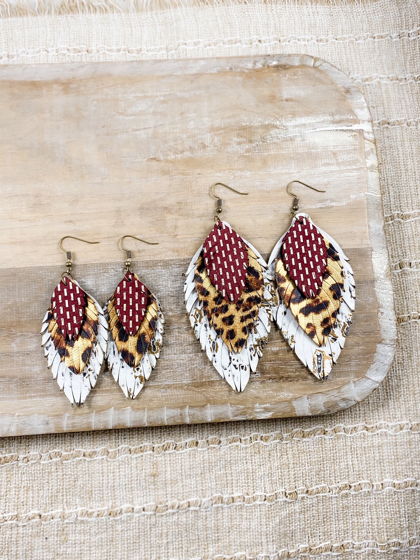 Maroon & Leopard Stacked Feathers