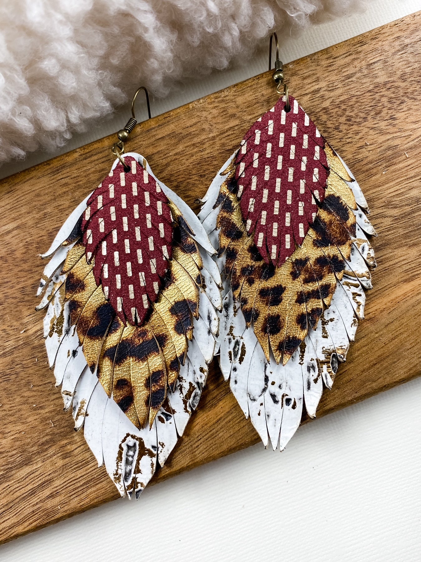 Maroon & Leopard Stacked Feathers
