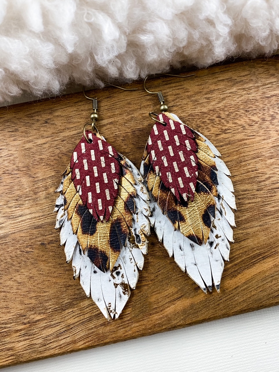 Maroon & Leopard Stacked Feathers