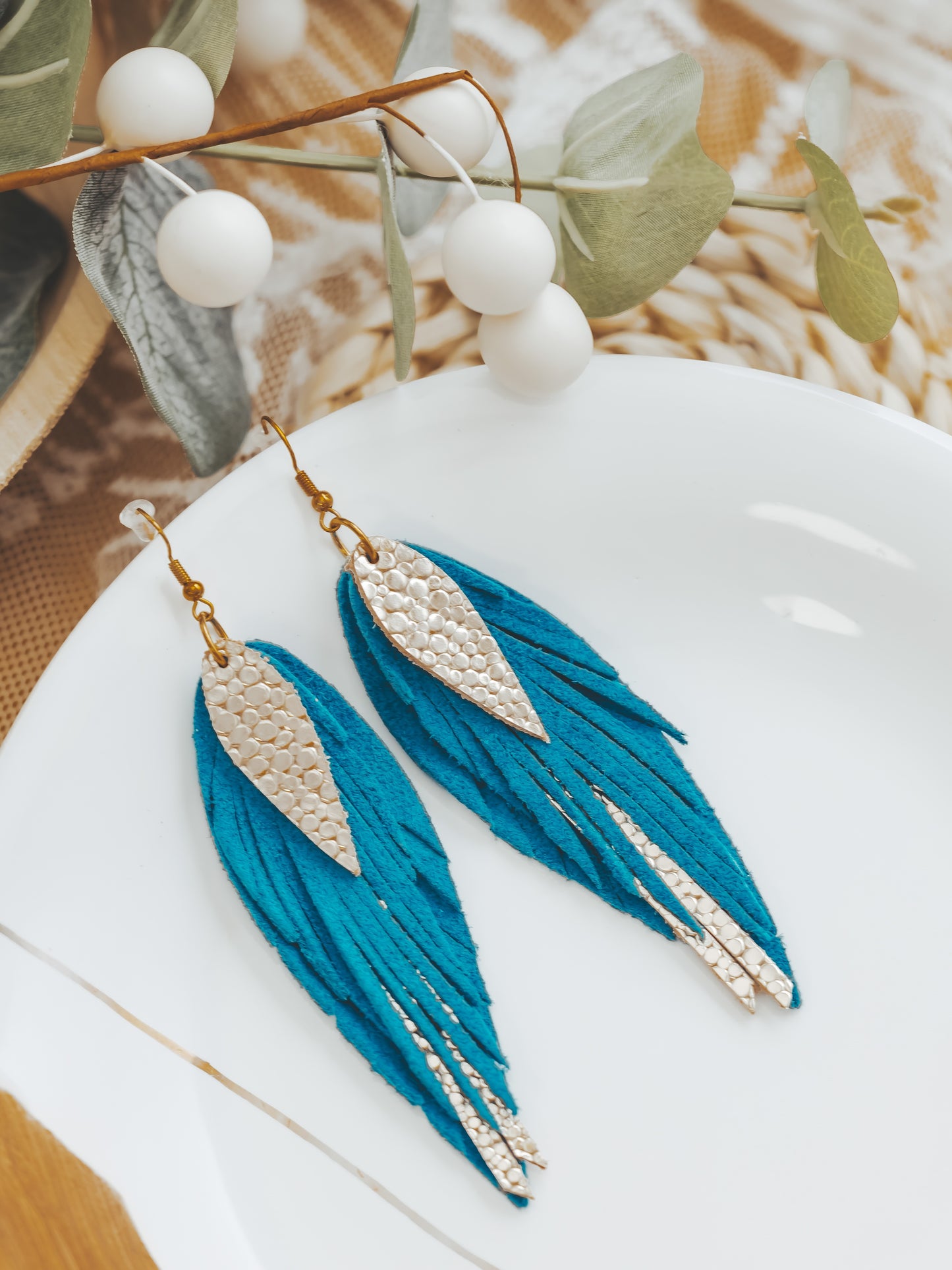 Turquoise & Gold Boho Feathers
