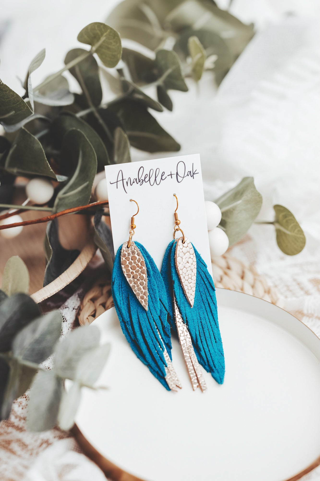 Turquoise & Gold Boho Feathers