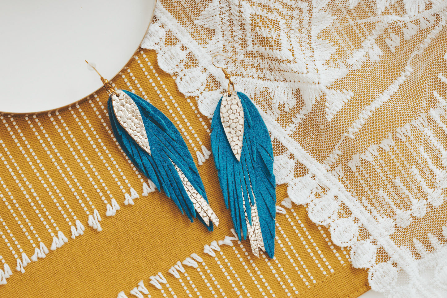 Turquoise & Gold Boho Feathers