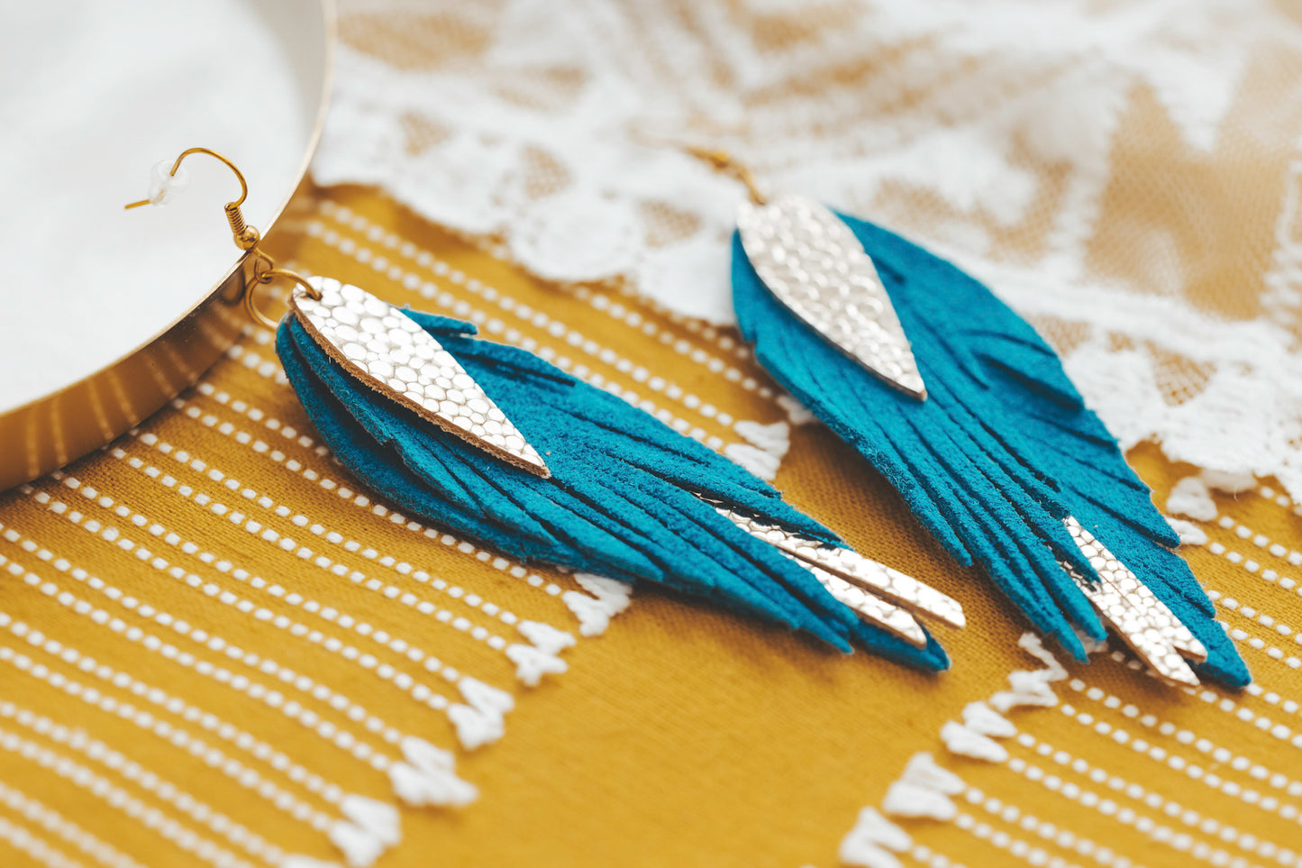 Turquoise & Gold Boho Feathers