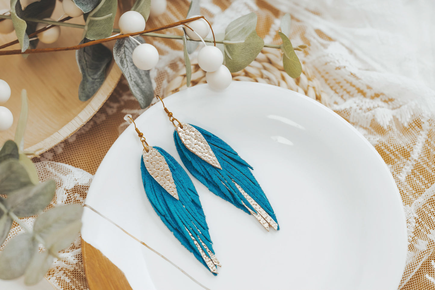 Turquoise & Gold Boho Feathers
