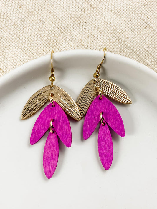 Gilded Bloom Earrings, Magenta