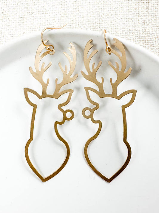 Reindeer Whispers Earrings, Matte Gold