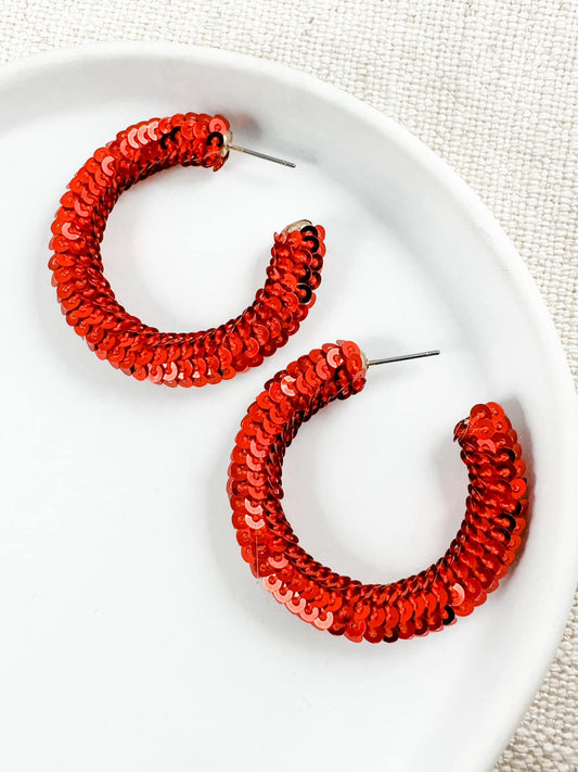 Party Time Sequin Hoops, Red