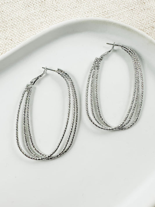 Textured Oval Hoops, Silver