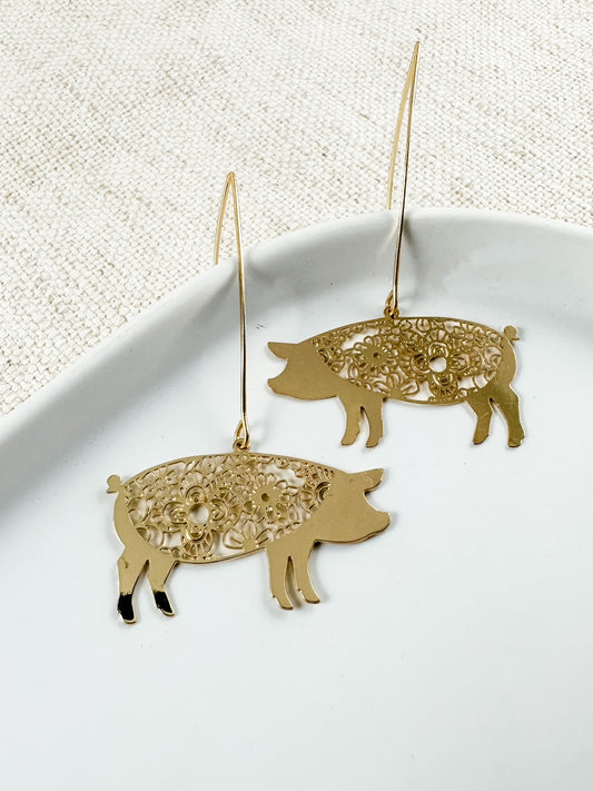 Pretty Pig Earrings, Gold