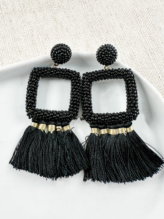 Black Square Bead Tassels