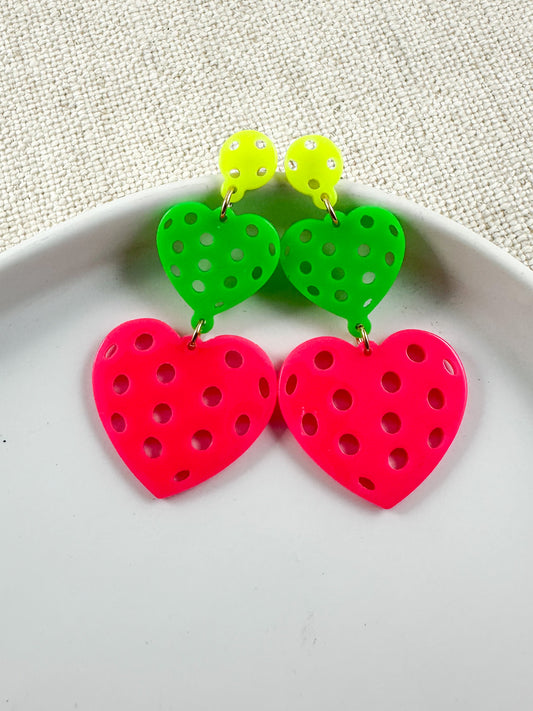 Pickleball Love Earrings, Neon