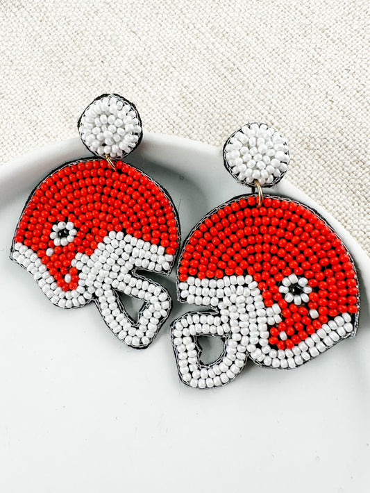 Football Helmet Earrings, Red & White