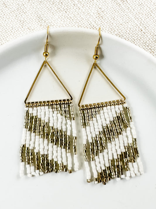 White & Gold Bead Fringe