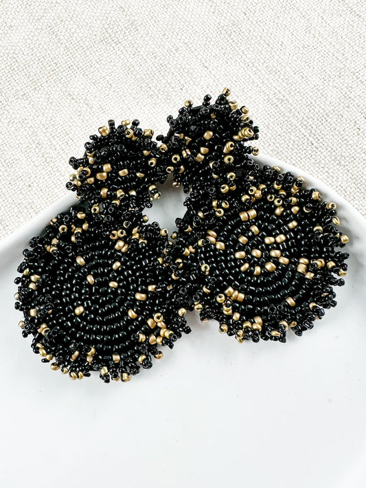 Gilded Medallion Earrings, Black