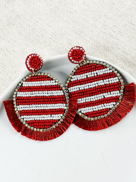 Catching Stares Earrings, Maroon & White