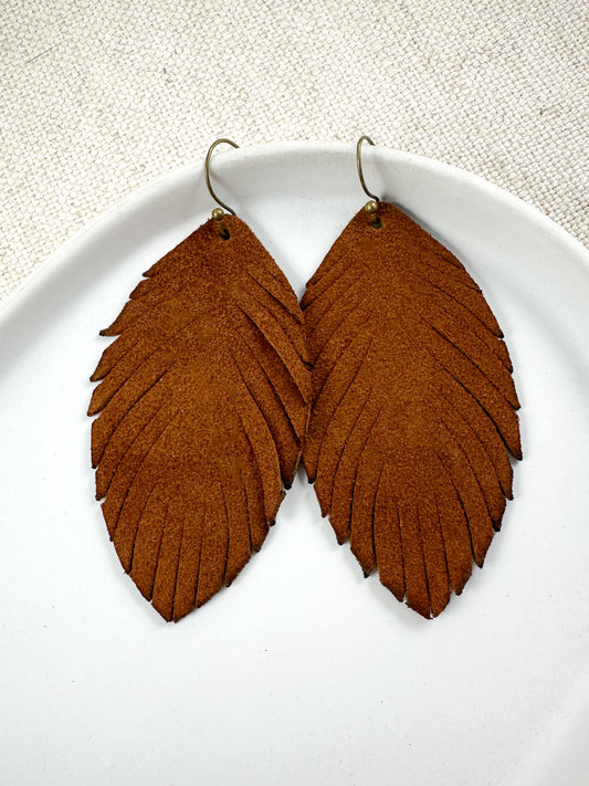 Cognac Feather Earrings